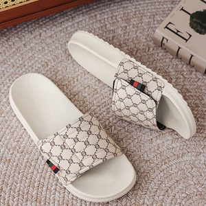 Unisex Man Woman Breathe Hook and Loop PU Leather <b>Slide</b> Sandal Upper EVA Thick Sole Anti <b>slip</b> Indoor Home <b>Slide</b> Sandals - Product Image 1