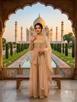 Salwar Kameez Tradisional India yang Indah, Model Slim Fit, Bordir Payet, Anti Kusut, Panjang Selutut, Dilengkapi Atasan dan Celana Plazzo, Melindungi dari Sinar Matahari
