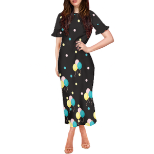 Vendita calda all'ingrosso personalizza i modelli di Design e i loghi che ti piacciono i vestiti a girocollo Sexy aderenti da donna manica svasata - Product Image 5