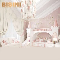 Lit superposé double pour enfants en bois massif rose et blanc avec rangement, mobilier de chambre à coucher de style dessin animé