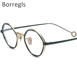 Borregls Pure Titanium Glasses Frame Men 2023 Prescription Eye Glasses for Men Polygon Eyeglasses Myopia Optical Eyewear PETAL