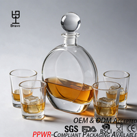 Ensemble de carafe à whisky avec 4 verres, carafe à liqueur en verre plat rond de 700 ml, verre carré de 250 ml, certifié FDA LFGB, ensemble cadeau pour bar