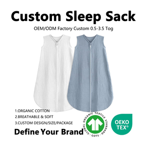 Sac de couchage bébé en coton biologique GOTS, crêpe, mousseline, couverture portable, sans manches, zippé, certifié TOG, pour tout-petit, OEM ODM - Product Image 1