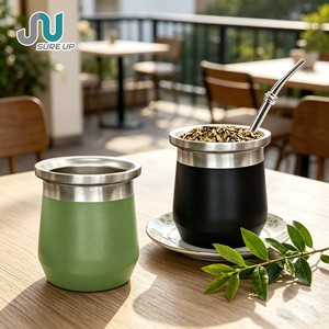 Tasse à maté isotherme à double paroi de 200 ml, style rétro-moderne en acier inoxydable, base anti-chute, sans BPA - Product Image 1