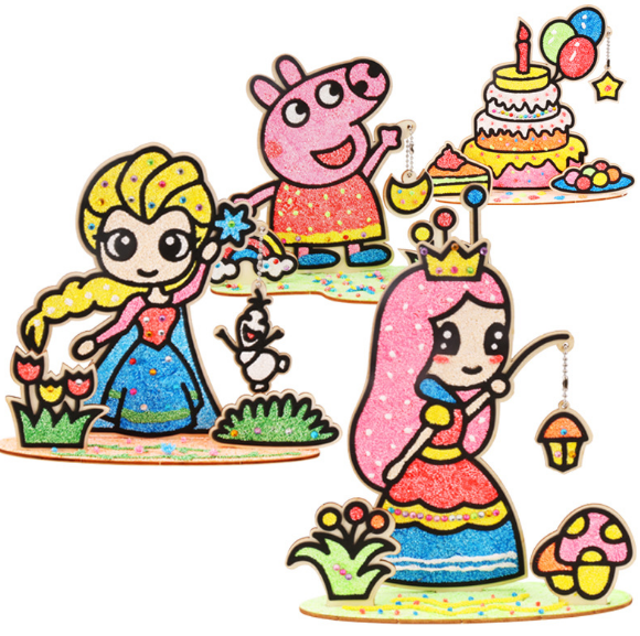 Promotional pearl snowflake foam mud drawing painting board gift 3D stereo manual DIY making clay sandy wood board painting kit