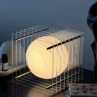 Lampe de table géométrique en forme de cube en acrylique transparent, LED circulaire chaude, idéale pour la chambre à coucher, le bureau et la décoration de la maison
