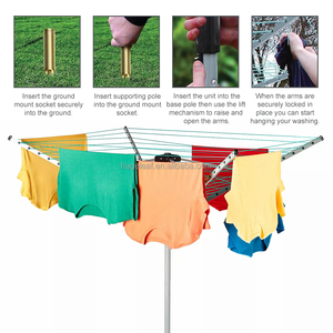 Stendibiancheria Girevole a Forma di Ombrello in Metallo Pieghevole a 4 Bracci, Salvaspazio per Esterni, con Singolo Livello - Product Image 6