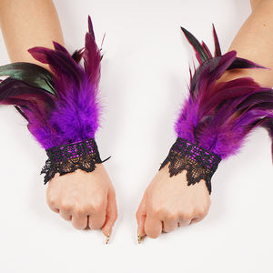 Bracelets de poignet en plumes confortables, paire de gants en dentelle florale gothique, bracelets de poignet en plumes, unisexe pour fête cosplay - Product Image 1