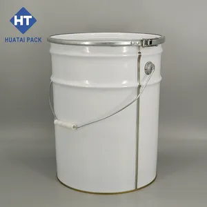 Al por mayor, Cubo de anillo de bloqueo, contenedor de tambor de barril de 20 litros, Cubo de lata de metal de pintura redonda personalizado con tapa de metal