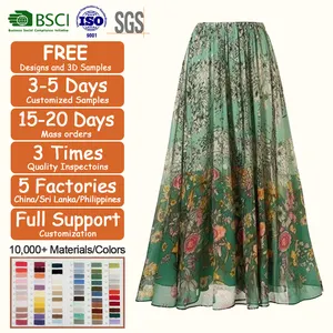 Custom Kleding Nieuwe Mode Bohemian Stijl Hoge Taille Bloemenprint Lange Maxi Rok Herfst Winter Rok Voor Vrouwen