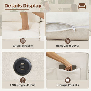 Sofá Seccional Moderno en Forma de L Extensible, Tela Chenilla, Otomana, Puertos de Carga USB, Bolsillo de Almacenamiento, Funda Extraíble para Escuela - Product Image 3