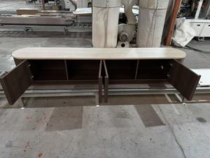 Stylish Floor Wooden Storage Japandi Curved <strong>TV</strong> <strong>Stand</strong> Floor-Mounted <strong>TV</strong> Cabinet for Living Room Elegant Travertine <strong>Walnut</strong> - Product Image 3