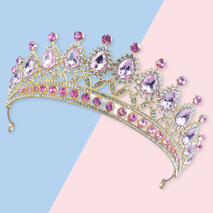 Vente en gros d'accessoires pour cheveux de mariée couronne d'anniversaire baroque colorée couronne de cheveux en strass AB - Product Image 4