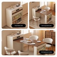 Ensemble de table à manger îlot moderne style crème, extensible et pliable, avec chaises multifonctionnelles et armoire en contreplaqué pour petites maisons