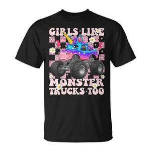 Les filles aiment aussi les Monster Trucks, t-shirt mignon licorne pour tout-petits - Product Image 1
