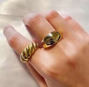 Bague de luxe en acier inoxydable plaqué or 18K, anneau de personnalité pour femme, bijoux, anneau à fil torsadé