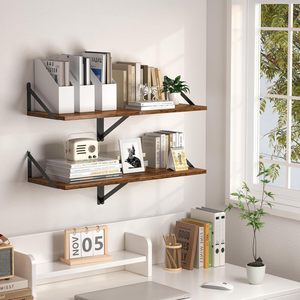 ชั้นวางของติดผนังไม้แบบลอยตัว ชุด 2 ชิ้น สำหรับห้องนั่งเล่น ห้องครัว ห้องทำงาน และห้องนอน - Product Image 1