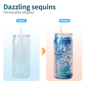 16 Oz 20 Oz Snowglobe Tumbler Double Wall Clear <strong>Plastic</strong> Cup with Pre-Drilled Hole Lids Straw for Drinks <strong>Plastic</strong> <strong>Drinkware</strong> - Product Image 5