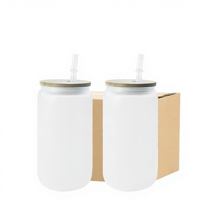 Magazzino USA 16oz <span class=keywords><strong>vetro</strong></span> smerigliato trasparente sublimazione può tazza di birra sublimazione barattolo <span class=keywords><strong>vetro</strong></span> <span class=keywords><strong>vetro</strong></span> smerigliato barattolo bianco con coperchio di bambù - Product Image 1