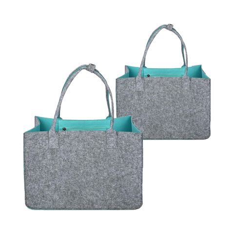 Felt Storage Bags 15.7x10.6x10.6 Inch Modern Design Foldable 100% Polyester Handles Inner Pocket for Travel Shopping Living Room