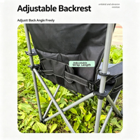 Chaise de camping pliable rembourrée avec accoudoirs, porte-gobelet, poche latérale, sangle réglable, dossier haut, portable pour l'extérieur et la plage
