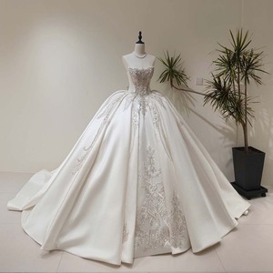 LY170 Modern Elegant Boat Neck Sequined Beaded Floral Long <b>Lace</b> Crystal Appliques <b>Corset</b> Wedding Bridal Gowns Dresses - Product Image 1