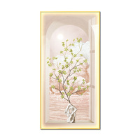 Grands tableaux muraux avec éclairage LED, peintures de paysages de plantes vertes, peinture en porcelaine de cristal pour la décoration du salon