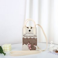 Sac à bandoulière en laine tricotée brodé motif dessin animé mignon pour enfants, idéal pour téléphone portable, poussette et clés, design carré vertical
