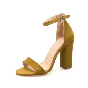 Sepatu Kulit Suede Hak Tinggi Wanita, Up-0087r Desain Terbaru Musim Panas Sepatu Hak Tebal Ukuran 43