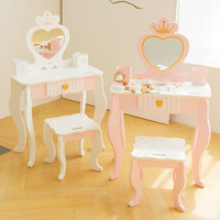 Coiffeuse à cosmétiques princesse en bois artisanal pour enfants, coffret à bijoux, cadeau de 1er anniversaire pour les familles, thème beauté et mode