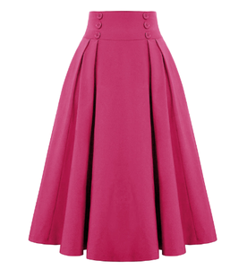 Falda Midi de Mujer con Cintura Natural, Doble Abotonadura, Estilo Vintage Casual, Corte en A, con Pliegues y Bolsillos, Transpirable y Ecológica para Verano - Product Image 2