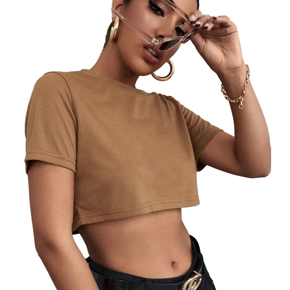 2022 New Custom Ladies Crop Tops tshirt 100% cotton Fashion Women's Sexy Plain Crop Top