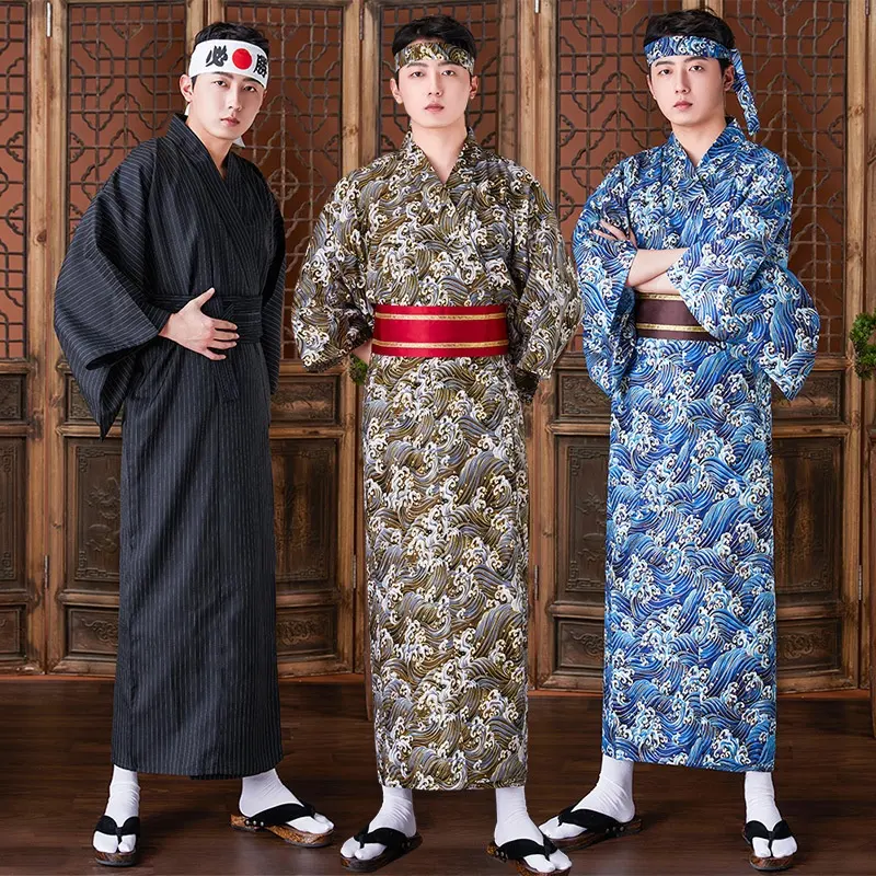 Kimono japonês Kimono Tradicional dos homens Formal Samurai Suit Estilo Longo Samurai Kimono Set Homens Japão Dress Set