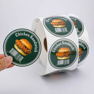 Étiquette autocollante ronde en vinyle imperméable et résistante à la chaleur pour sandwich au poulet, avec code-barres pour l'emballage alimentaire - Product Image 1