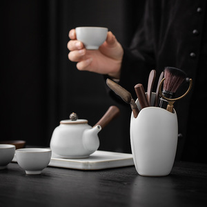 Ceramic Six Gentlemen Set Retro White Porcelain Tea Ceremony Accessories Storage Teapot Brush Tea Clip Kung Fu Tea - Product Image 3