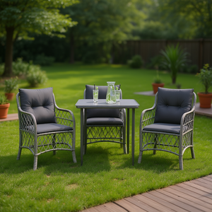 Conjunto de Bistro de Ratán Sintético Gris con Cojines, 2 Plazas, Muebles de Jardín para Exteriores, Diseño Contemporáneo - Product Image 2