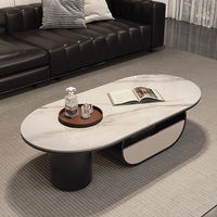 Nouvelle table basse ovale rétractable en pierre, style italien minimaliste, moderne et luxueuse, idéale pour petits salons et maisons (2026)