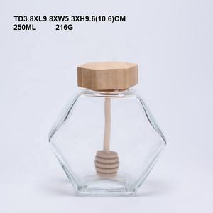 Pot à <span class=keywords><strong>miel</strong></span> hexagonal vide en verre <span class=keywords><strong>de</strong></span> haute qualité avec couvercle en bambou - Product Image 2