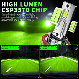 Bombilla <span class=keywords><strong>LED</strong></span> para Faros Delanteros, Luz Alta y Baja, Bombilla Antiniebla para Reemplazo de Halógeno H4 H7, Bombilla <span class=keywords><strong>LED</strong></span> H8 H9, Bombillas de Luz Verde Limón - Product Image 4