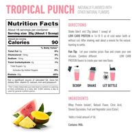 400g OEM Protéine de Lactosérum Isolat Faible en Glucides Personnalisée Saveur Punch Tropical 20g de Protéines par Portion Nutrition Sportive Quotidienne