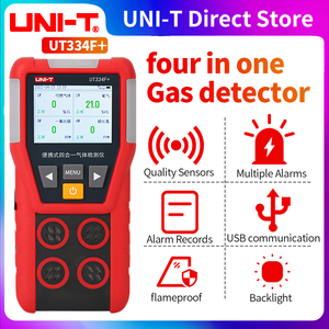 جهاز كشف الغازات المتعددة UNI-T UT334F+ لقياس الأكسجين وكبريتيد الهيدروجين وأول أكسيد الكربون وغازات الاشتعال وكاشف تسرب الغاز - Product Image 2