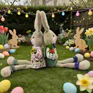 Conejitos de Pascua de Peluche, Pareja de Conejos de Dibujos Animados, Adorno para Estante, Figura de Conejo con Maceta de Zanahoria, Decoración de Primavera para el Hogar, Personalizado - Product Image 4