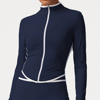 Vestes de sport et de yoga en gros, à séchage rapide, col montant, hauts de fitness d'extérieur à manches longues et tendance
