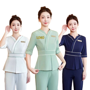 <span class=keywords><strong>Tunique</strong></span> de <span class=keywords><strong>travail</strong></span> respirante en polyester et élasthanne pour femme, avec logo personnalisé, idéale pour les salons de beauté, les spas et les techniciennes de massage thaïlandais, qualité supérieure. - Product Image 1