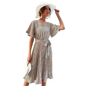 Mandy 2023 новое летнее платье миди с рукавами в виде листьев лотоса богемное повседневное модное женское леопардовое Платье с принтом