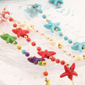 Starfish <b>Beaded</b> Bracelet Anklet Colorful Stainless Steel Chain Summer Beach Party Jewelry Bohemian Style H1635 - Product Image 5