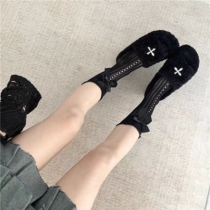 Ballet Style Bow Print Hollowed-out Lolita Slouch Socks For Women Ultra-thin 0D Nylon Mid-Calf Socks Black White - Product Image 1