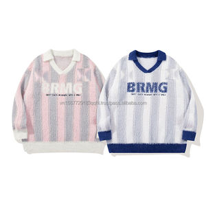 Suéter Casual de Otoño 2026, Diseño New Jersey, Estilo Vintage, Suave, con Rayas y Solapa, para Hombre y Mujer - Product Image 1