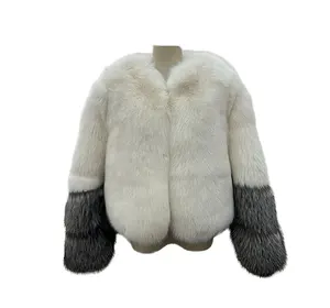 Peau de renard femmes hiver chaud vrai manteau de peau de renard manteau de luxe veste femme col en v couleur manteau court