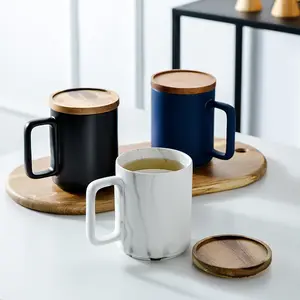 Eco friendly inciso personalizzato doppia parete di legno di bambù tazze di caffè tazza di ceramica